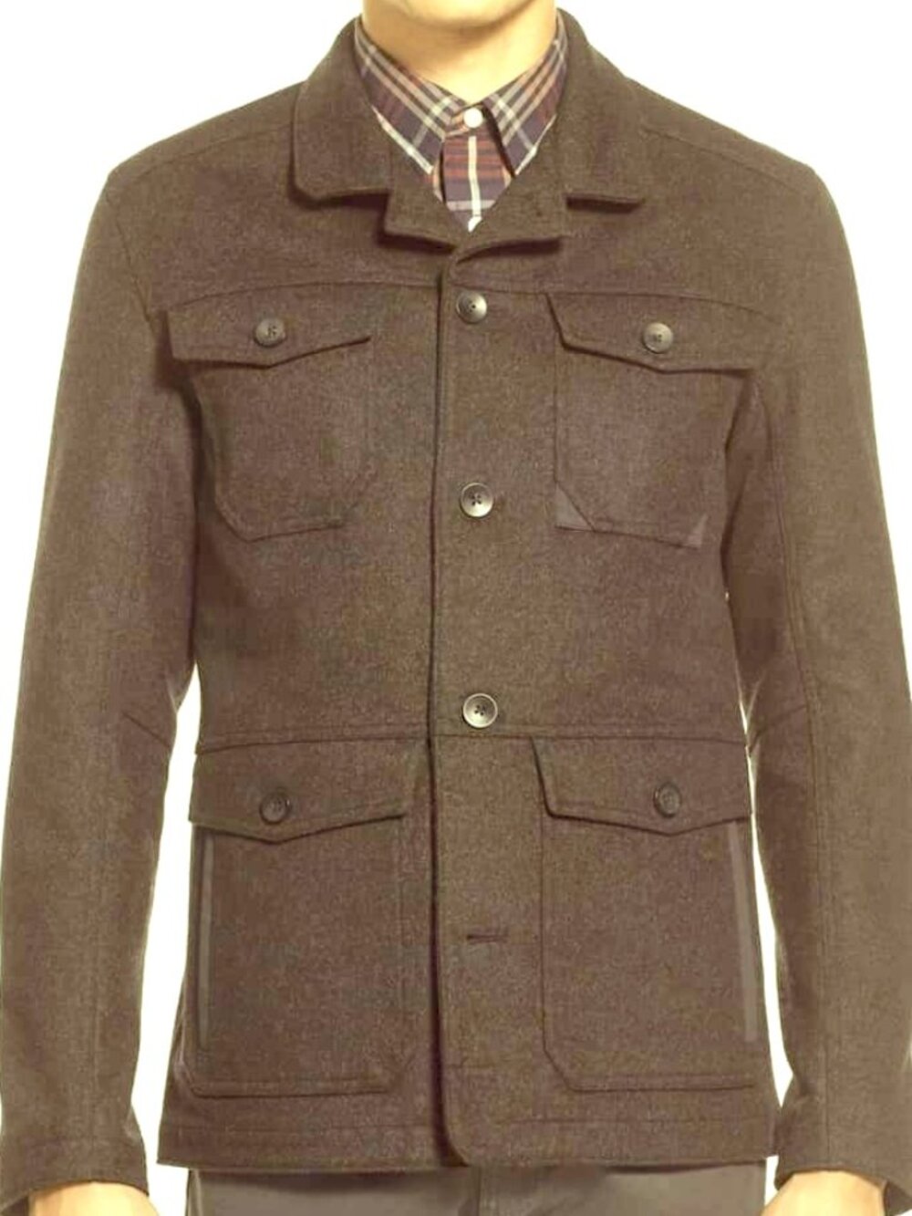 Nau Transporter brown wool military field jacket pockets safari  S